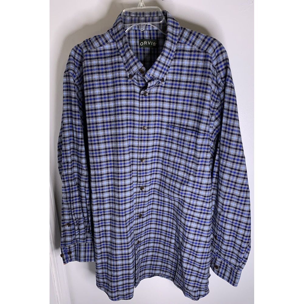 Orvis Blue Long Sleeve Flannel Button‎ Up Shirt Size 2XL RN70534